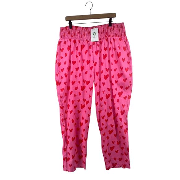 Lucy & Yak Pants Size XL NEW Alexa Trousers Organic Cotton All Over Heart Print - Picture 2 of 7